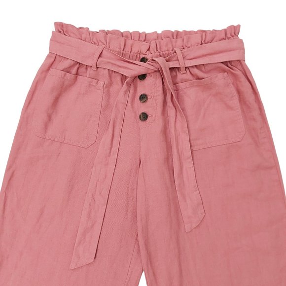 Sincerely Jules Paperbag Linen Blend Pants Womens Large Rose Wide Leg Belt - Picture 2 of 9